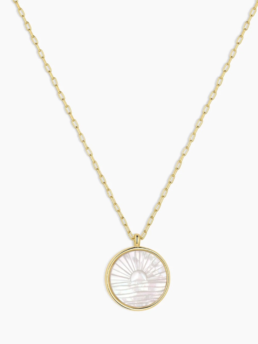 Gorjana Sunset Sunrise Etched Mother of Pearl Pendant 18k Gold Plated Necklace